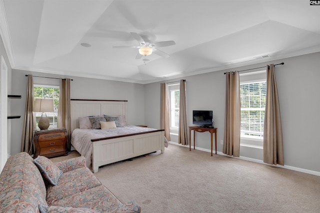 269 Creek Branch Dr, Lexington, SC 29072 - bedroom with a raised ceiling, ornamental molding, carpet floors, and ceiling fan