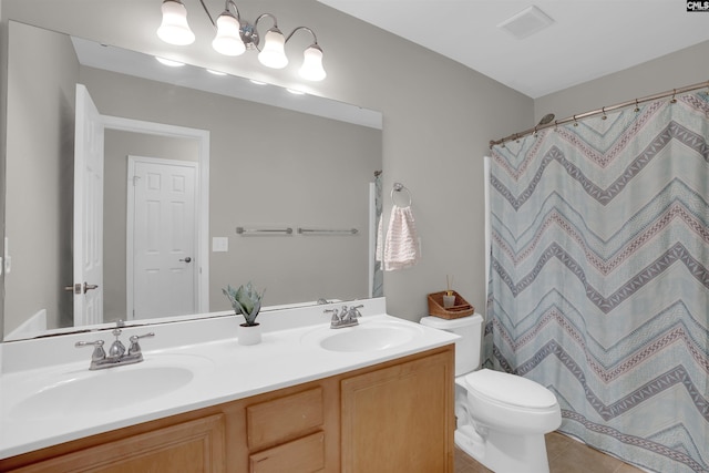 269 Creek Branch Dr, Lexington, SC 29072 - bathroom featuring double vanity, tile patterned floors, and a shower with curtain