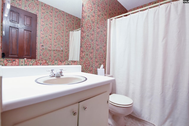 2115 Ohara Ct, Columbia, SC 29204 - bathroom featuring wallpapered walls, vanity, and a shower with shower curtain