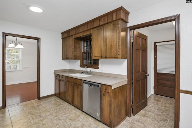 136 Traylors Gate Cir, Irmo, SC 29063 - kitchen featuring dishwasher, light countertops, and a chandelier