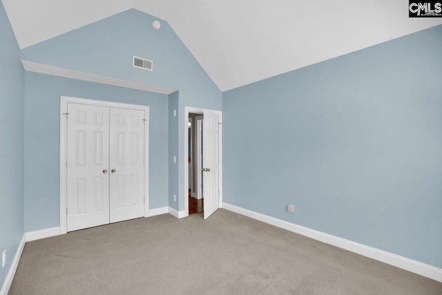 430 Plantation Pointe Dr, Elgin, SC 29045 - unfurnished bedroom featuring carpet flooring, high vaulted ceiling, and a closet