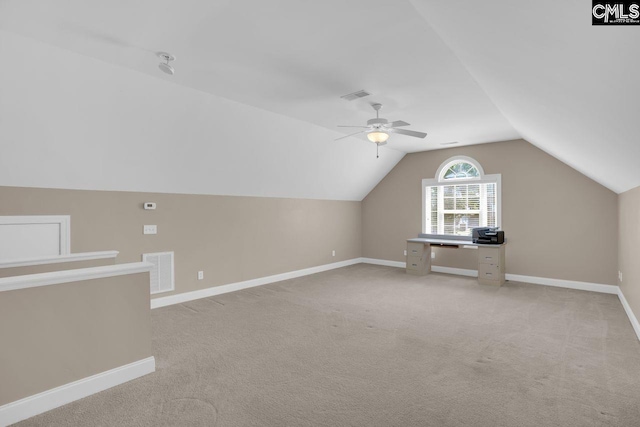 430 Plantation Pointe Dr, Elgin, SC 29045 - additional living space with lofted ceiling, light carpet, and a ceiling fan