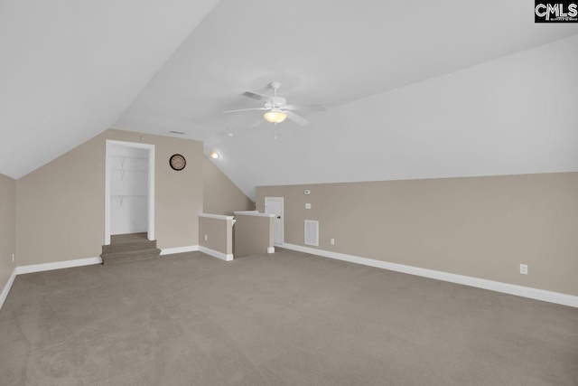 430 Plantation Pointe Dr, Elgin, SC 29045 - additional living space with lofted ceiling, carpet flooring, and ceiling fan