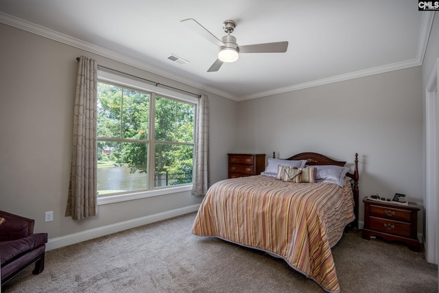 605 Flycatcher Ln, Blythewood, SC 29016 - bedroom featuring multiple windows, crown molding, carpet floors, and a ceiling fan