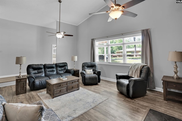 104 Horseshoe Trl, Lexington, SC 29072 - living area featuring ceiling fan, high vaulted ceiling, wood finished floors, and ornamental molding