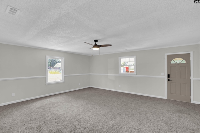 898 Perry Blvd, Sumter, SC 29154 - carpeted spare room with a textured ceiling, a ceiling fan, plenty of natural light, and crown molding