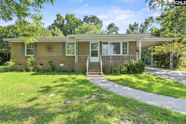 2017 Wellington Rd, Cayce, SC 29033 - ranch-style house featuring crawl space, brick siding, driveway, a front lawn, and an attached carport