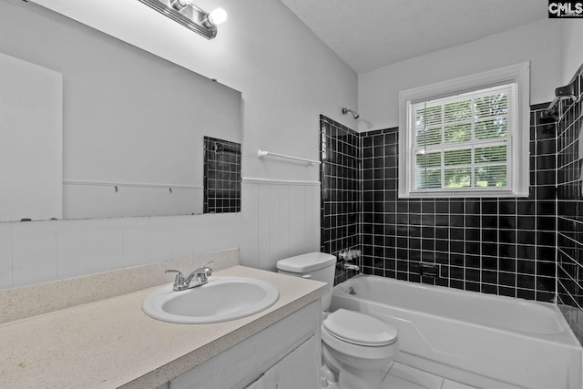 2017 Wellington Rd, Cayce, SC 29033 - full bath featuring vanity, shower / bathtub combination, wainscoting, and a textured ceiling