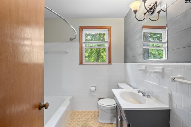 811 Rosedale Rd, West Columbia, SC 29170 - full bathroom with vanity, a chandelier, tile walls, shower / bathtub combination, and tile patterned floors