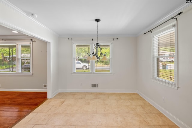 811 Rosedale Rd, West Columbia, SC 29170 - unfurnished dining area with crown molding and a chandelier