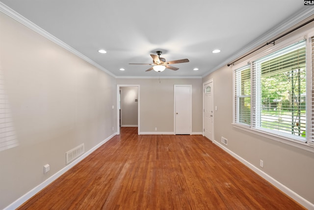 811 Rosedale Rd, West Columbia, SC 29170 - spare room featuring ceiling fan, crown molding, wood finished floors, and recessed lighting