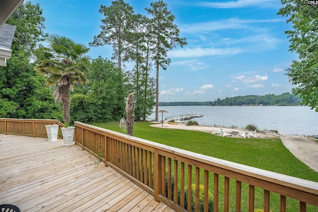 116 Laurel Rock Pt, Leesville, SC 29070 - wooden deck featuring a water view and a yard