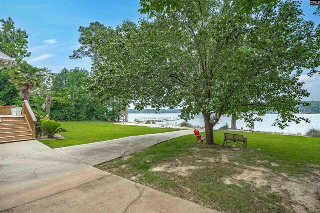 116 Laurel Rock Pt, Leesville, SC 29070 - view of grassy yard with a water view and stairs