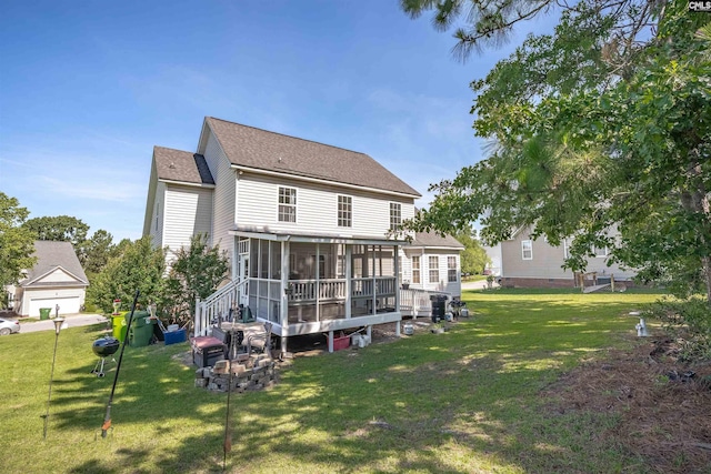 316 Founders Ridge Rd, Columbia, SC 29229 - back of property with a sunroom, a yard, and a shingled roof