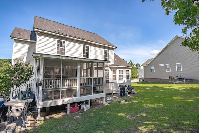 316 Founders Ridge Rd, Columbia, SC 29229 - back of property featuring a sunroom, a yard, and a shingled roof