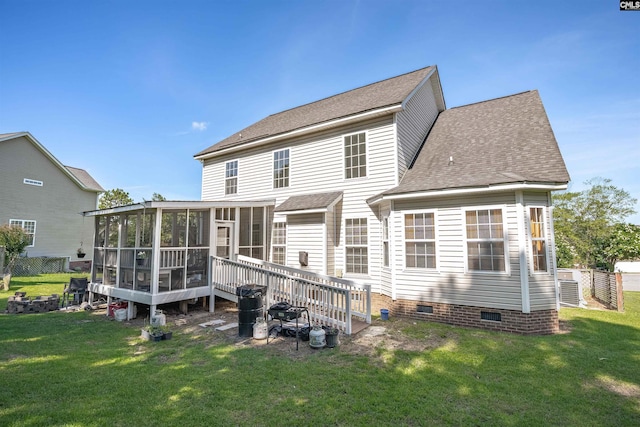 316 Founders Ridge Rd, Columbia, SC 29229 - back of property with a sunroom, crawl space, and roof with shingles