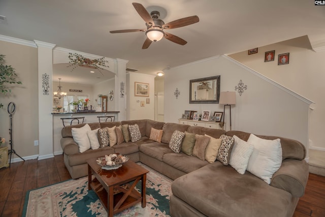 532 Ariel Cir, Lexington, SC 29072 - living area featuring a ceiling fan, hardwood / wood-style floors, ornamental molding, and a chandelier