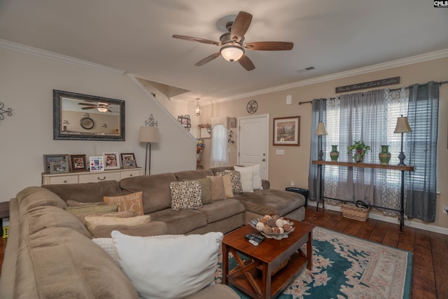 532 Ariel Cir, Lexington, SC 29072 - living area with ceiling fan, crown molding, wood-type flooring, and stairs