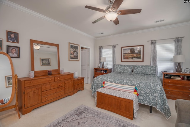 532 Ariel Cir, Lexington, SC 29072 - bedroom with light colored carpet, ornamental molding, and ceiling fan