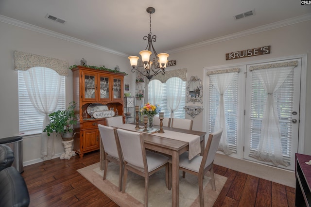 532 Ariel Cir, Lexington, SC 29072 - dining space with a chandelier, dark wood-type flooring, and ornamental molding