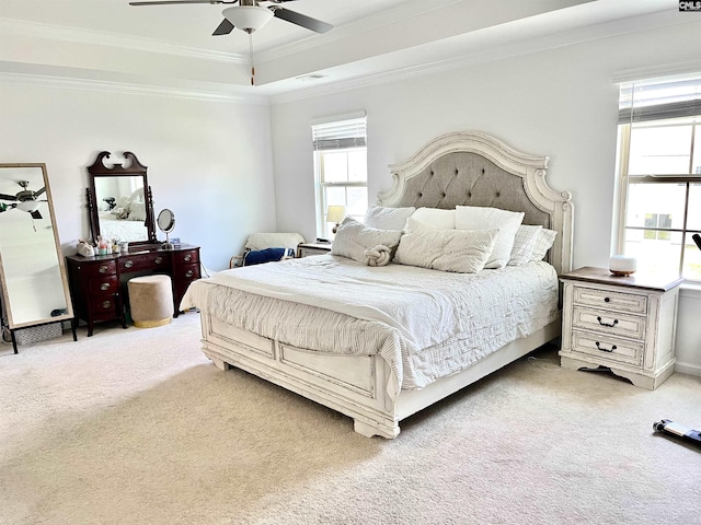 1324 Tamarind Ln, Chapin, SC 29036 - bedroom featuring light carpet, ornamental molding, a ceiling fan, and a tray ceiling