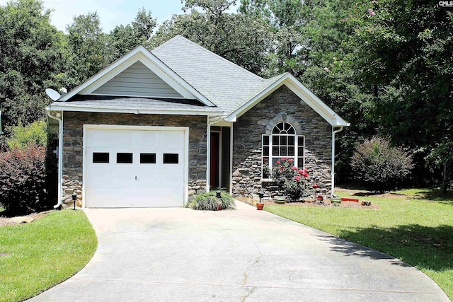 499 Woodhouse Loop, Irmo, SC 29063 - ranch-style house with stone siding, driveway, a front yard, and a garage