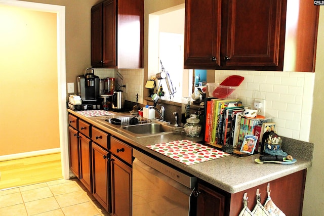 499 Woodhouse Loop, Irmo, SC 29063 - kitchen featuring dishwasher, tasteful backsplash, light tile patterned floors, and dark brown cabinets