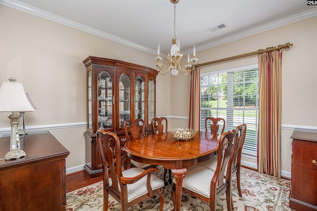 5 Blue Mountain Ct, Irmo, SC 29063 - dining space featuring a chandelier, ornamental molding, and wood finished floors