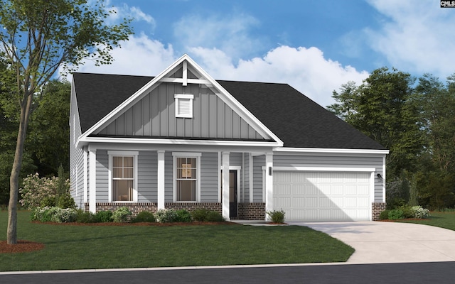 821 Oak Valley Dr, Blythewood, SC 29016 - view of front of home featuring board and batten siding, brick siding, a garage, and a front lawn