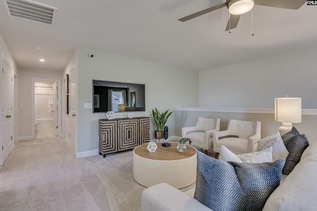 821 Oak Valley Dr, Blythewood, SC 29016 - living area featuring ceiling fan, light colored carpet, and recessed lighting
