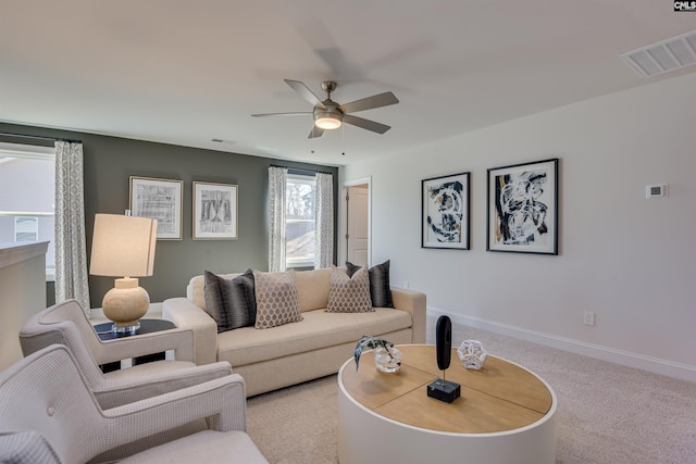 821 Oak Valley Dr, Blythewood, SC 29016 - carpeted living room with a ceiling fan and baseboards
