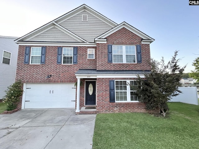 100 Palm St, Chapin, SC 29036 - view of front of house with concrete driveway, a front lawn, brick siding, and a garage