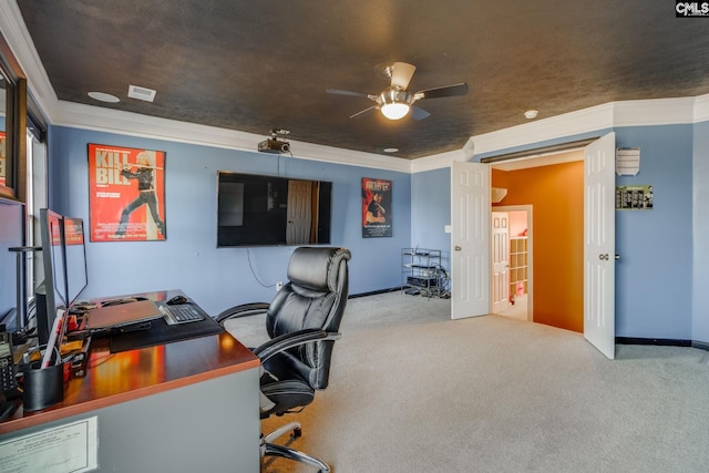 340 Heritage Forest Dr, Blythewood, SC 29045 - carpeted office space featuring ornamental molding and a ceiling fan