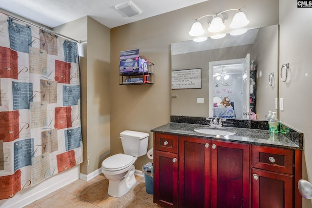340 Heritage Forest Dr, Blythewood, SC 29045 - bathroom with tile patterned floors, vanity, shower / bath combination with curtain, and ceiling fan