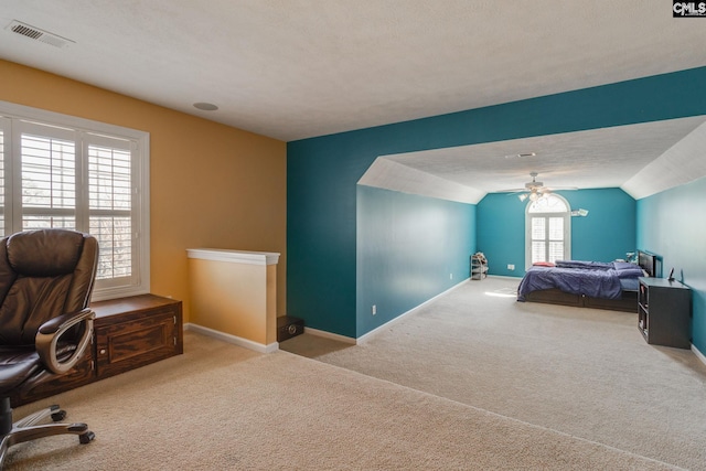 340 Heritage Forest Dr, Blythewood, SC 29045 - bedroom with carpet, vaulted ceiling, and ceiling fan