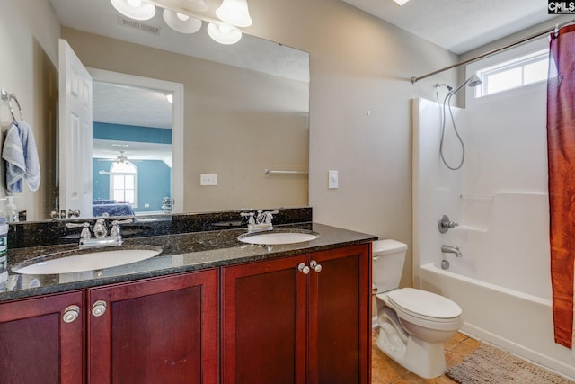 340 Heritage Forest Dr, Blythewood, SC 29045 - full bathroom with double vanity, shower / tub combination, tile patterned floors, and plenty of natural light
