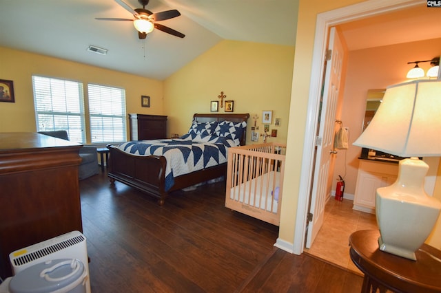 458 Laurel Mist Ln, West Columbia, SC 29170 - bedroom featuring hardwood / wood-style flooring, lofted ceiling, and ceiling fan