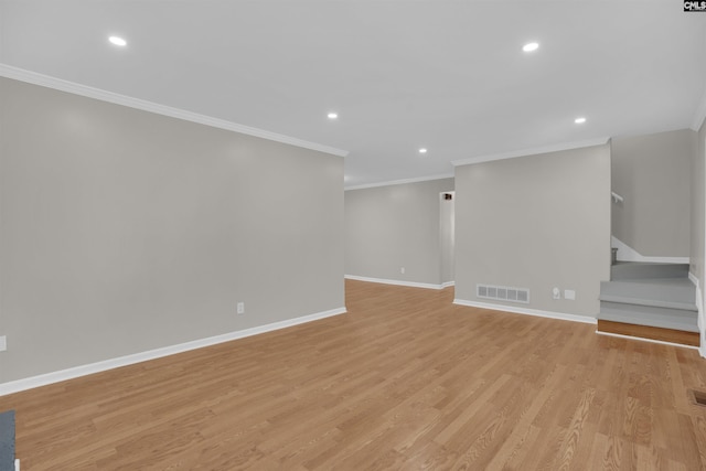 2 Westpine Ct, Columbia, SC 29212 - unfurnished living room featuring recessed lighting, stairway, ornamental molding, and light wood-style flooring
