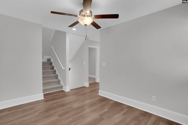 386 Amalfi Dr, Chapin, SC 29036 - empty room featuring a ceiling fan, light wood-style flooring, recessed lighting, and stairs