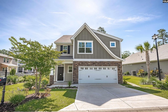 386 Amalfi Dr, Chapin, SC 29036 - craftsman-style home featuring board and batten siding, stone siding, concrete driveway, and a front lawn