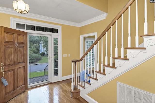 256 Sheringham Rd, Columbia, SC 29212 - entrance foyer featuring crown molding, wood-type flooring, and stairway
