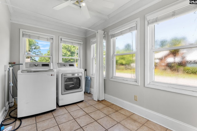 1400 Axtell Dr, Cayce, SC 29033 - washroom featuring crown molding, separate washer and dryer, light tile patterned flooring, healthy amount of natural light, and a ceiling fan