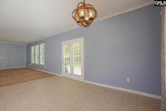 418 Abbeydale Way, Columbia, SC 29229 - unfurnished room featuring a chandelier, crown molding, light tile patterned floors, and light colored carpet