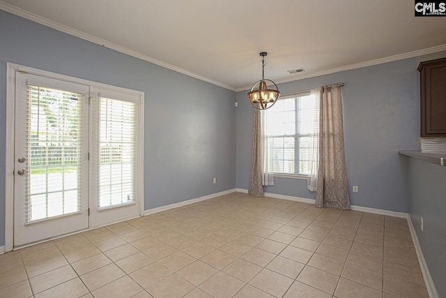 418 Abbeydale Way, Columbia, SC 29229 - unfurnished room featuring a chandelier, light tile patterned floors, and crown molding