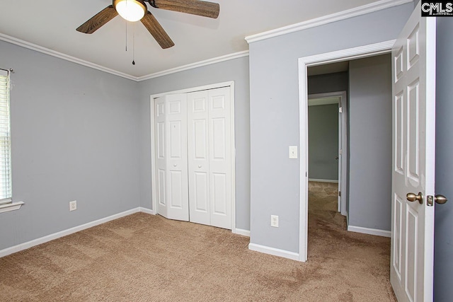 418 Abbeydale Way, Columbia, SC 29229 - unfurnished bedroom with carpet flooring, crown molding, a closet, and ceiling fan