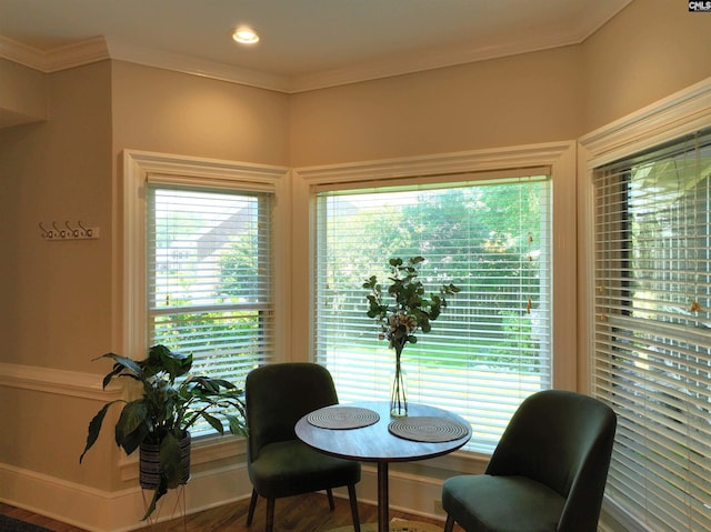 200 Weeping Cherry Ln, Columbia, SC 29212 - sitting room with wood finished floors, crown molding, and recessed lighting