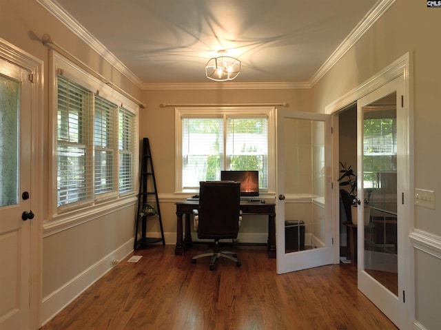 200 Weeping Cherry Ln, Columbia, SC 29212 - office space with wood finished floors, french doors, crown molding, and a chandelier