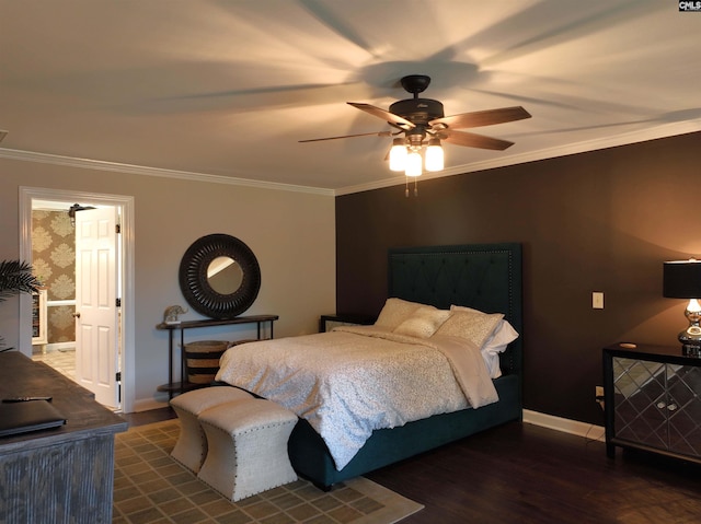 200 Weeping Cherry Ln, Columbia, SC 29212 - bedroom with crown molding, wood finished floors, and a ceiling fan