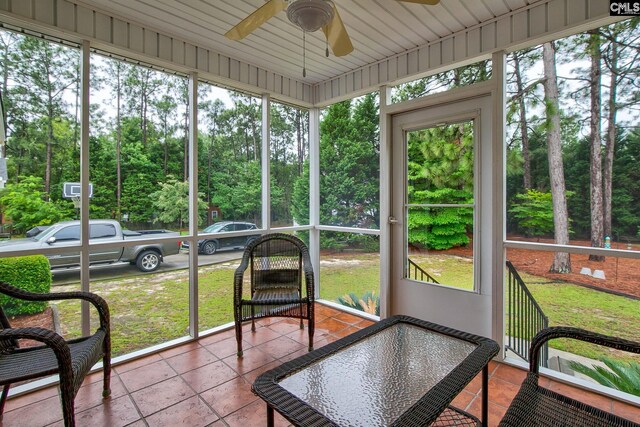122 Halling Dr, Columbia, SC 29229 - sunroom featuring ceiling fan and view of scattered trees
