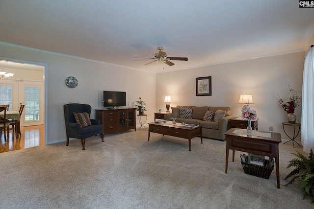 122 Halling Dr, Columbia, SC 29229 - living area with carpet flooring, crown molding, ceiling fan, and a chandelier